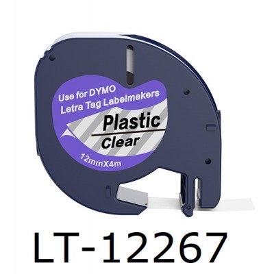 Συμβατή Ταινία Dymo LetraTag 12267 (plastic Black on Clear) 12mmx4m